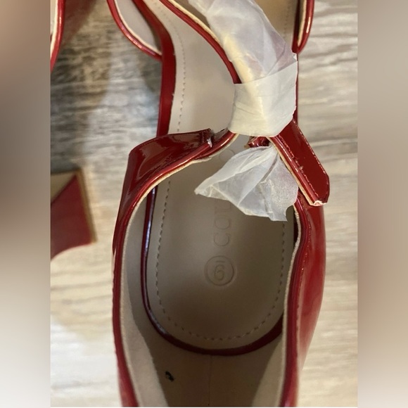 Red Chunky High Heel Shoes Pointed Toe, Ankle strap, Leather Upper Woman's 9 M - Picture 8 of 14